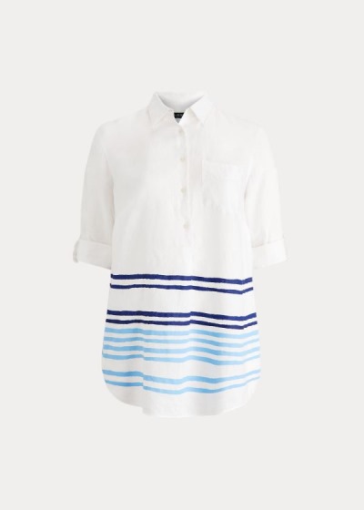 Ralph Lauren Striped Linen Skjorter Dame Danmark (CGHVY0893)